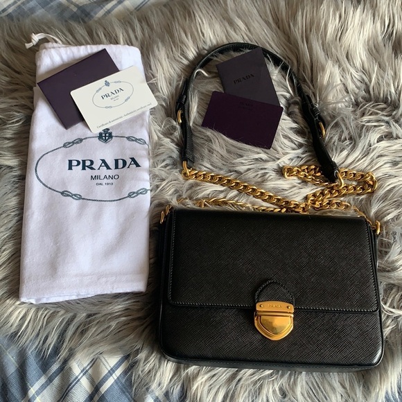 Prada Handbags - Authentic Prada
Flap Chain Small Black Saffiano Leather Shoulder Bag